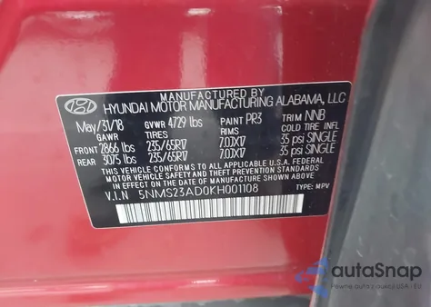 2019 Hyundai Santa Fe Se из США, поврежденный, VIN 5NMS23AD0KH001108